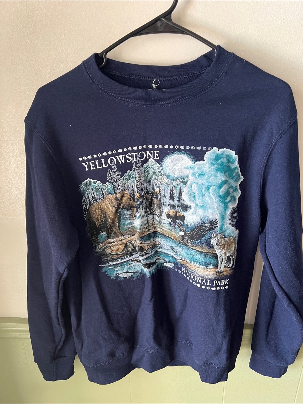 Fruit of the Loom Navy Crewneck with Yellowstone Wildlife Graphic small